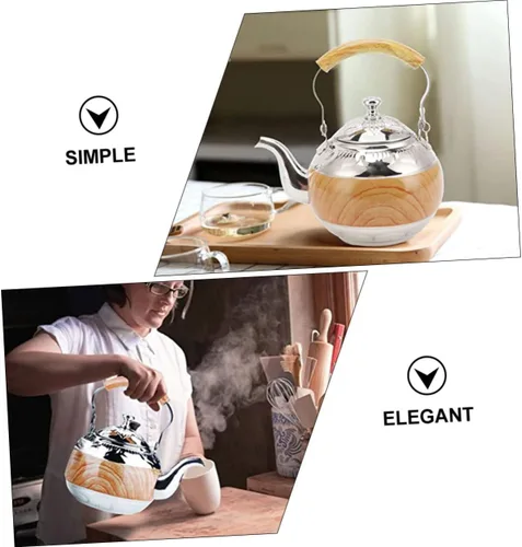 Vista 2 de GANAZONO Tetera de acero inoxidable con capacidad para tetera con mango ergonómico, diseño para sala de té, elegante accesorio de cocina funcional