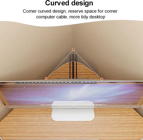 Vista 6 de Escritorio esquinero para espacio pequeño, escritorio de computadora triangular con estantes de almacenamiento y soporte para CPU, mesa de tocador