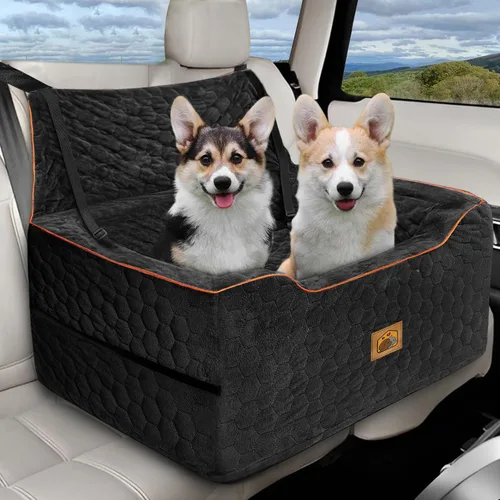 Vista 12 de Asiento de automóvil para perros pequeños/medianos, asiento elevador de perro de espuma viscoelástica, seguridad de viaje con funda extraíble