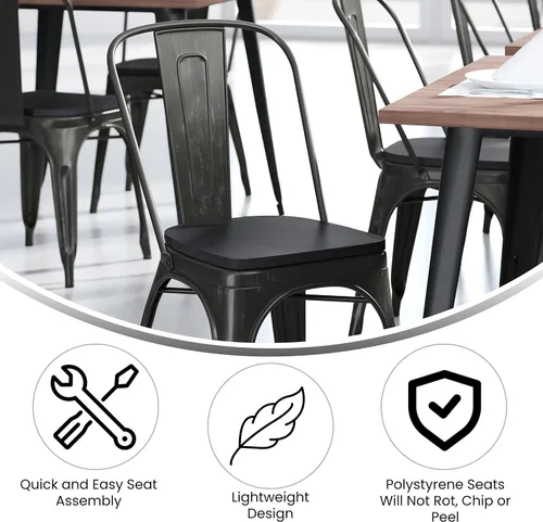 Vista 5 de BizChair Silla apilable comercial para interiores y exteriores con asiento de poliestireno, marco de metal dorado envejecido, asiento de poliresina