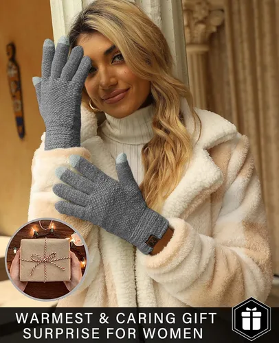 Vista 6 de FZ FANTASTIC ZONE Womens Winter Touchscreen Gloves for Cold Weather, Chenille Warm Knit Gloves