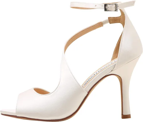 Vista 2 de ElegantPark, zapatos de taco alto con tobillera y hebillas de satén para mujer. Sandalias para fiestas de tarde o graduación