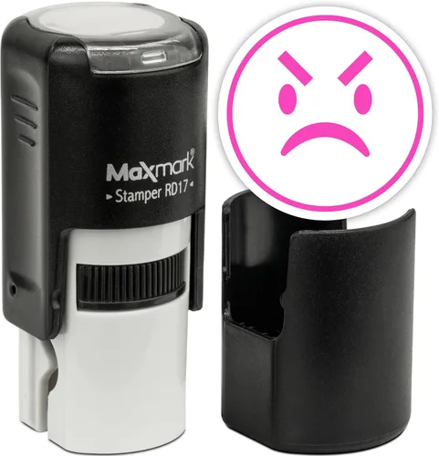 Vista 30 de MaxMark Sello de Emoji Autoentintado Redondo - Enojada - Tinta Negra