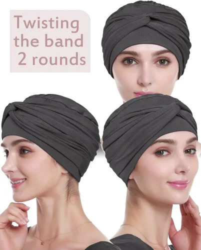 Vista 3 de Alnorm Gorro de quimioterapia, sombrero de viscosa de bambú para mujer, turbante para la cabeza para mujer