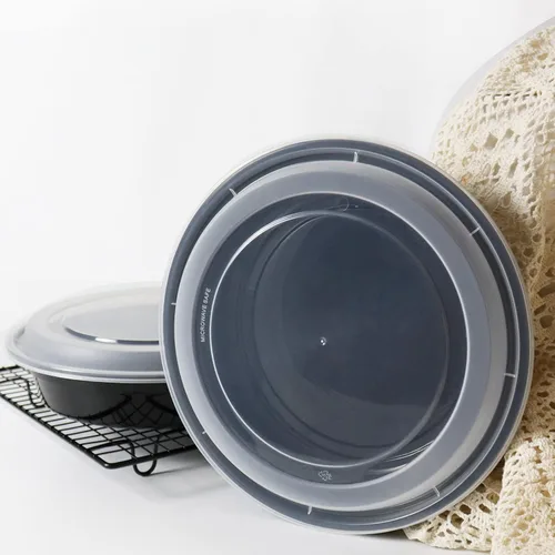 Vista 2 de Recipientes redondos de 48 onzas reutilizables con tapas para llevar ensaladas grandes de alimentos sin BPA para congelar, loncheras bento