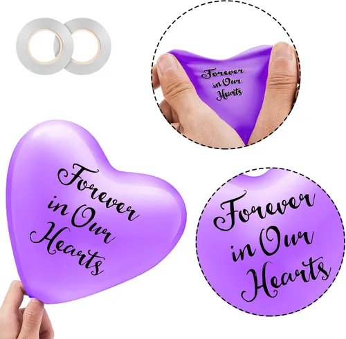Vista 3 de 72 globos conmemorativos funerarios con forma de corazón para liberar en recuerdo del cielo, personalizados para pérdida amada con 2 rollos de cinta