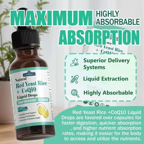 Vista 6 de Arroz de levadura roja liposomal con gotas líquidas Coq10, 5 en 1 extra fuerte 1200 mg de colesterol y apoyo cardíaco con ácido alfa lipoico