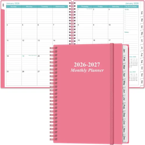 Vista 19 de Agenda mensual 2026-2027 – enero 2026 – junio 2027, dos páginas por mes, calendario mensual de 18 meses con pestañas, encuadernación fuerte de doble