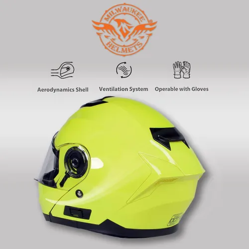 Vista 6 de Milwaukee Helmets MPH9819DOT Breeze - Casco modular de motocicleta verde avanzado con visera desplegable, talla XS