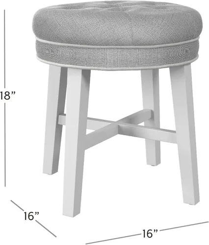 Vista 3 de Hillsdale, Sophia Taburete redondo de madera capitoné y tapizado sin espalda para sala de maquillaje o baño, gris