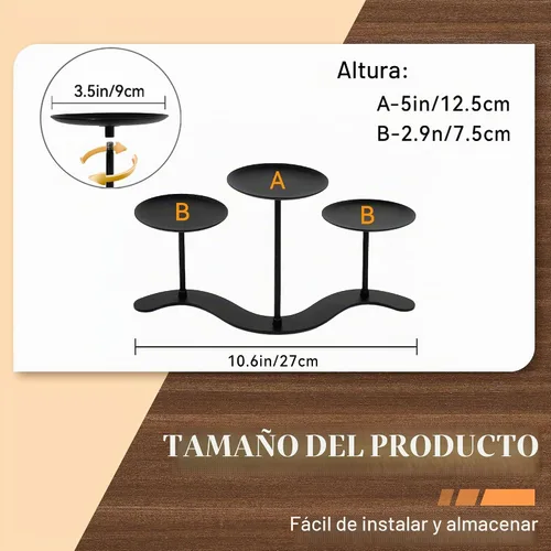Vista 5 de Candelabro de hierro de 3 brazos - 10 pulgadas ondulado para velas de pilar Candelabro negro 3