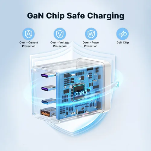 Vista 4 de USB C Charger Block, Foldable GaN5 Super Fast Charger USB C Adaptador para iPhone 17/16 Pro Max Cargador de carga rápida Blanco