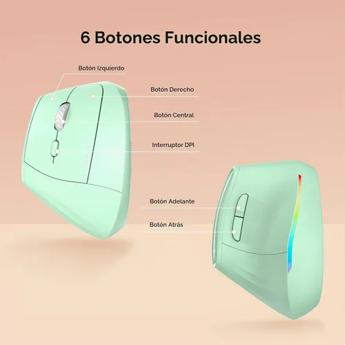 Vista 6 de KYSONA Ratón ergonómico inalámbrico de 57°, mouse vertical, mouse de túnel carpiano, luz RGB, recargable, Bluetooth y 2.4G, ajuste DPI de 5 niveles