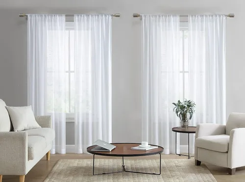 Vista 13 de Laura Ashley Cortinas traslúcidas blancas con bolsillo para barra, cada panel mide 38 pulgadas de ancho x 84 pulgadas de largo, Lehman, 4 paneles