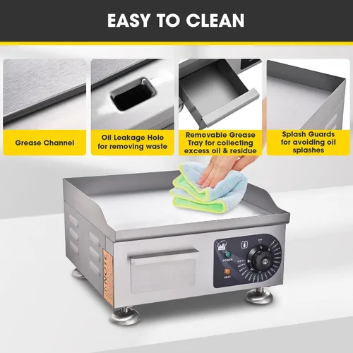 Vista 4 de WeChef - Plancha eléctrica comercial de 14 pulgadas, 1500 W, parrilla de restaurante con parte superior plana, antiadherente, control de temperatura