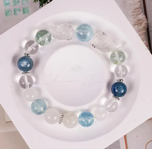 Vista 91 de Precious Gemstone Natural Crystal Healing Bracelet, Rutilated Quartz, Moonstone, Quartz Handmade Original Design Bracelet