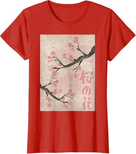 Vista 34 de Cherry Blossom Japanese Vintage Woodblock Japan Pink Sakura T-Shirt Asphalt Grey