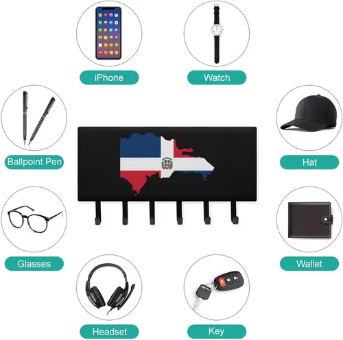 Vista 3 de Llavero de bandera de mapa de República Dominicana para pared, colgante de llaves decorativo con 5 ganchos para oficina en casa