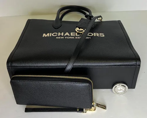 Vista 5 de Michael Kors Mirella MD EW Logo Tote Bag incluido con gran cartera Continental y gancho para bolso