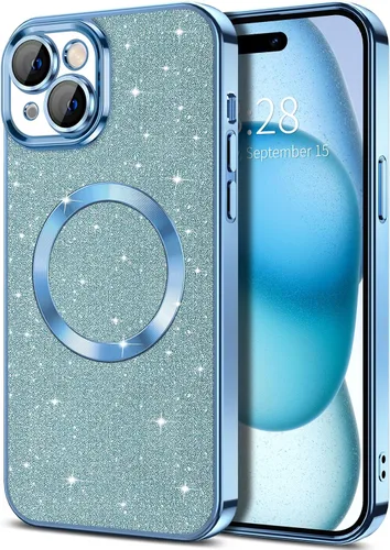Vista 59 de Hython para iPhone 16 Funda con chispas brillantes, fundas transparentes magnéticas con protector de lente de cámara [Compatible con MagSafe]