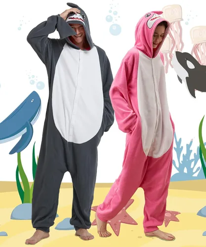 Vista 5 de Dodheah Mameluco de tiburón para adultos, disfraz de Halloween de animales, pijama de cosplay para hombres y mujeres, overol de dibujos animados