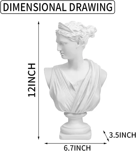 Vista 2 de Norrclp Estatua griega de Diana de 12.5 pulgadas, escultura clásica de busto romano de mitología griega para decoración del hogar