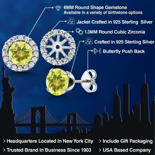 Vista 99 de Gem Stone King Aretes redondos de plata de ley 925 de 0.236 in con piedra natal extraíble para mujer