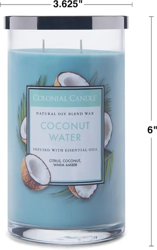 Vista 6 de Colonial Candle - Vela perfumada de frasco con aroma a agua de coco, colección clásica de cilindros, 2 mechas, azul, 19 onzas - hasta 120 horas