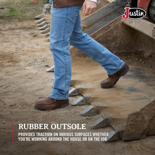 Vista 5 de Justin Cappie - Botas de Trabajo con Punta de Acero para Hombres - Botas Chukka de Cuero de Grano Completo con Puntera Moc con Suela Resistente al