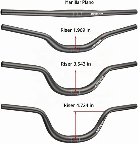 Vista 4 de Manillar elevado para bicicleta Boenoea 25.4/31.8mm Longitud 620mm, de aleación de aluminio, (50mm 90mm 120mm), Negro