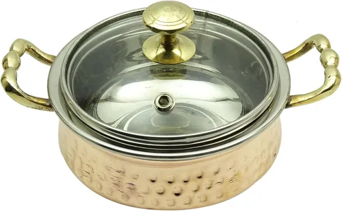 Vista 5 de Utensilios de cocina martillados tradicionales del vajilla del plato de Handi con la tapa de cristal