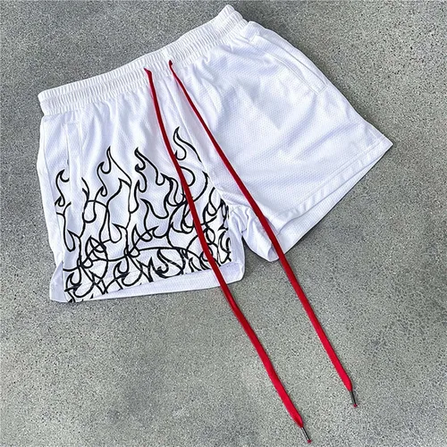 Vista 3 de Pantalones cortos deportivos de verano para hombre, cintura elástica, entrenamiento, gimnasio, pantalones cortos de sudor, transpirables, estampado