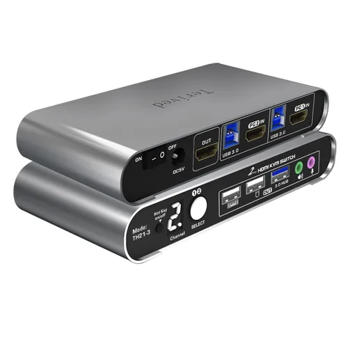 Vista 10 de interruptor KVM automático de 2 puertos DP USB 3.0 para dos computadoras y 1 monitor DisplayPort, 8K@30Hz 4K@144Hz, interruptor con tecla de acceso