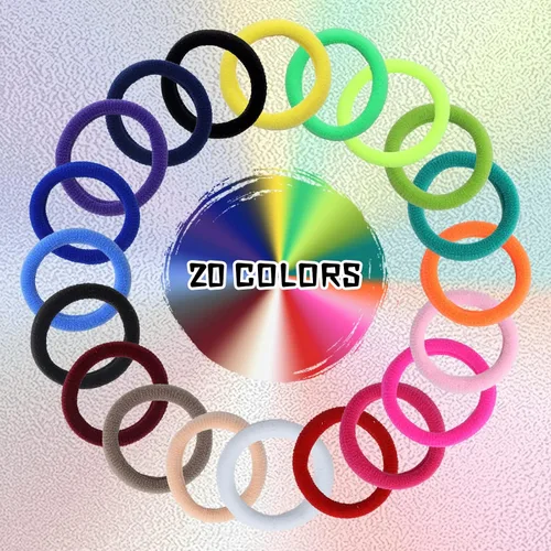 Vista 3 de Lawie Paquete de 200 bandas elásticas de tela de rizo de tejido grueso y colorido para coleta de cabello fino y rizado