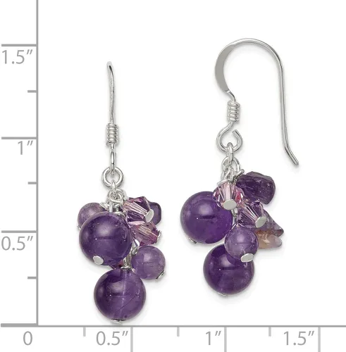 Vista 2 de Pendientes de plata de ley 925 de amatista púrpura febrero con piedras preciosas y cristal de lavanda y cuarzo 1.063in x 0.236in
