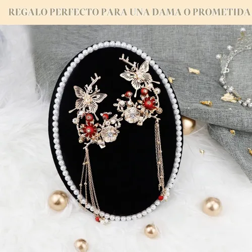 Vista 5 de FERCAISH Pinza para el pelo con borla de mariposa, estilo clásico, pinza para el cabello, accesorios para el cabello para ropa tradicional, fiesta