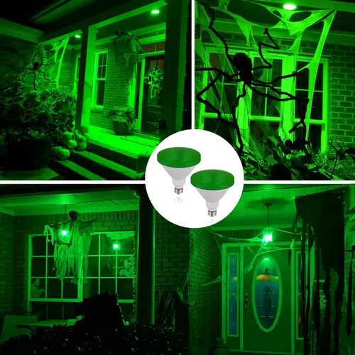 Vista 3 de Bombilla verde Par38 – 15 W (equivalente a 100 vatios) – Luces de inundación verdes E26, paquete de 2 unidades, decoración de fiestas, porche