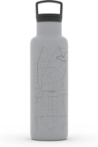 Vista 65 de Well Told Botella de agua aislada con mapa de Washington DC grabado, botella de acero inoxidable grabada (21 onzas, blanco) botella aislada de mapa