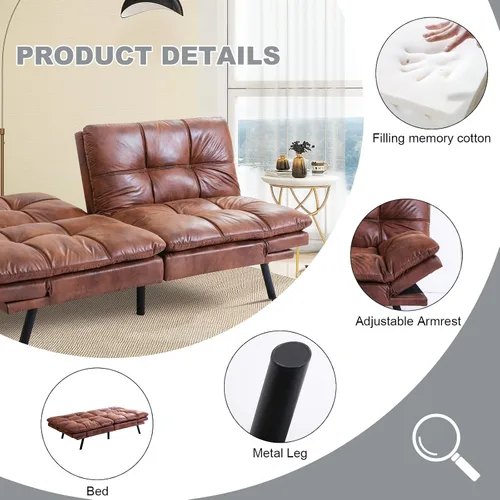 Vista 7 de Sofá cama de futón convertible, sofá futón de espuma viscoelástica, sofá cama tipo futón, sofá cama pequeño moderno con respaldo dividido para sala