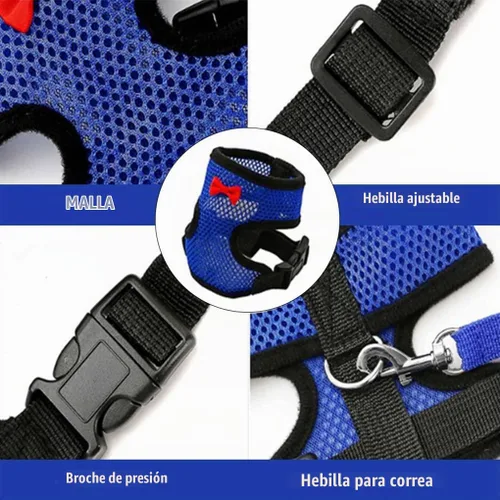Vista 5 de Juego de arnés y correa para pollo, malla ajustable, transpirable, arnés de entrenamiento de pato, correas para mascotas, correas para ganso Negro