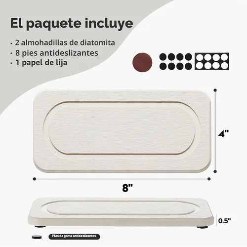 Vista 2 de Paquete de 2 bandejas de fregadero de piedra de diatomita, tapete de grifo absorbente de agua para encimera de cocina y baño, jabonera decorativa