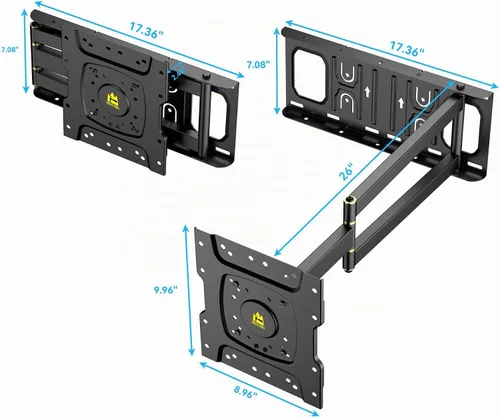 Vista 8 de FORGING MOUNT Soporte de pared para TV de esquina con brazo largo de 25.6 pulgadas, soporte de pared para TV de movimiento completo con giro e