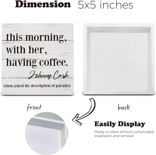 Vista 2 de HOIJAUMAI Letrero de madera con texto en inglés "This Morning with Her Having Coffee" (This Morning with Her Having Coffee) Letrero de madera