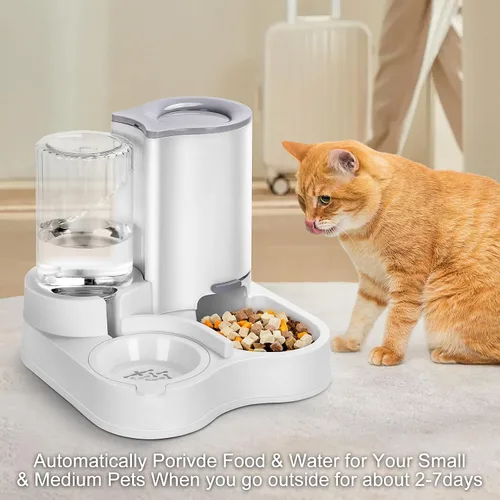Vista 7 de Alimentador para mascotas 2 en 1 y dispensador de agua, dispensador automático de alimentos y agua para gatos, alimentador de gravedad para perros