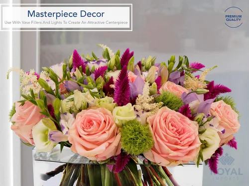 Vista 4 de Royal Imports Florero rectangular de acrílico, centro de mesa, maceta para suculentas para el hogar o boda, plástico irrompible, cuadrado bajo de 4