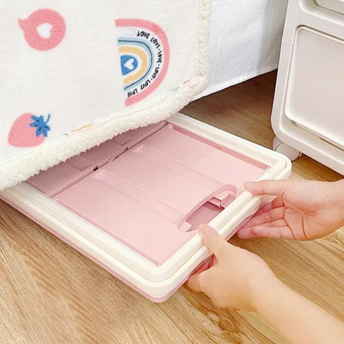 Vista 4 de Cabilock Caja de almacenamiento plegable con tapa, caja de ropa con tapa, carrito de compras, playa, camping, jardín, carrito de compras con rueda