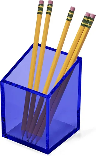 Vista 4 de OfficeGoods Portalápices y bolígrafos acrílicos - Diseño moderno trapezoidal - Hermoso organizador de escritorio para el hogar u oficina - Base