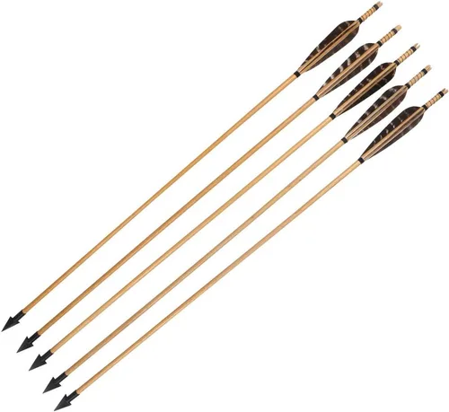 Vista 5 de TOPARCHERY Flechas de madera de tiro con arco, 32 pulgadas, práctica de caza, flecha de objetivo de 5 pulgadas, plumas de pavo Fletching recurve
