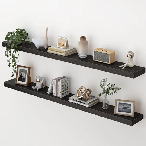 Vista 13 de Heimlove Estantes flotantes para pared, estante de 16 pulgadas para baño pequeño, almacenamiento montado y exhibición, estantes de madera para Negro