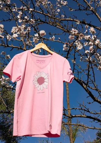 Vista 5 de Life is Good Camiseta Crusher con cuello en V para mujer, girasol francés